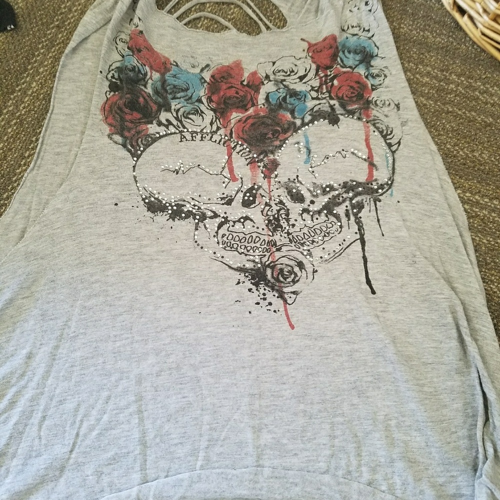 Grey Tank with Skull, Roses